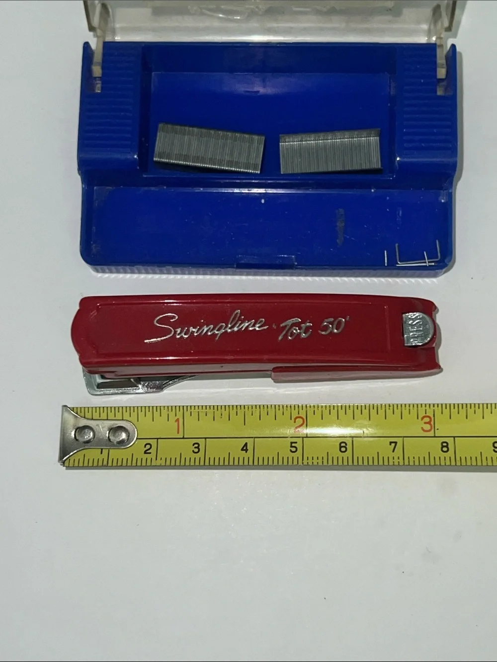 Vintage Swingline Tot 50 Mini Stapler w/ Original Case Red Retro Mid Century